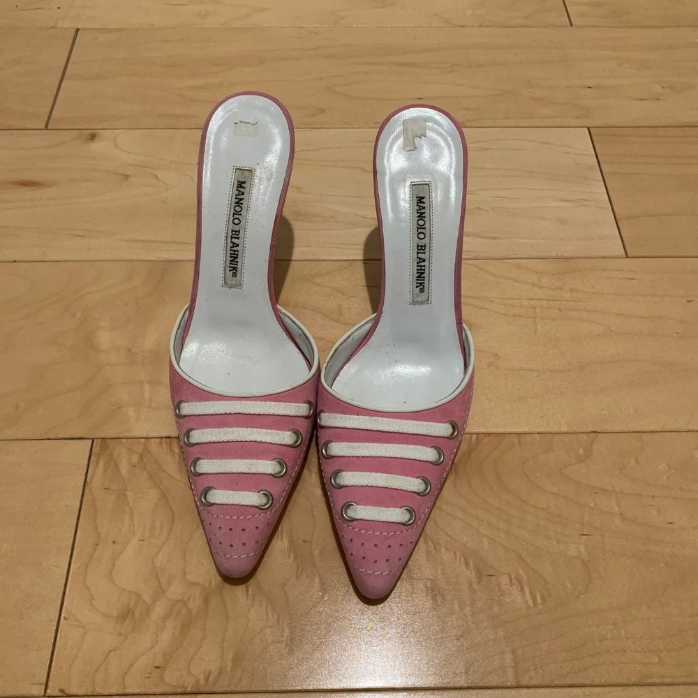 Manolo Blahnik Pink Suede Mules